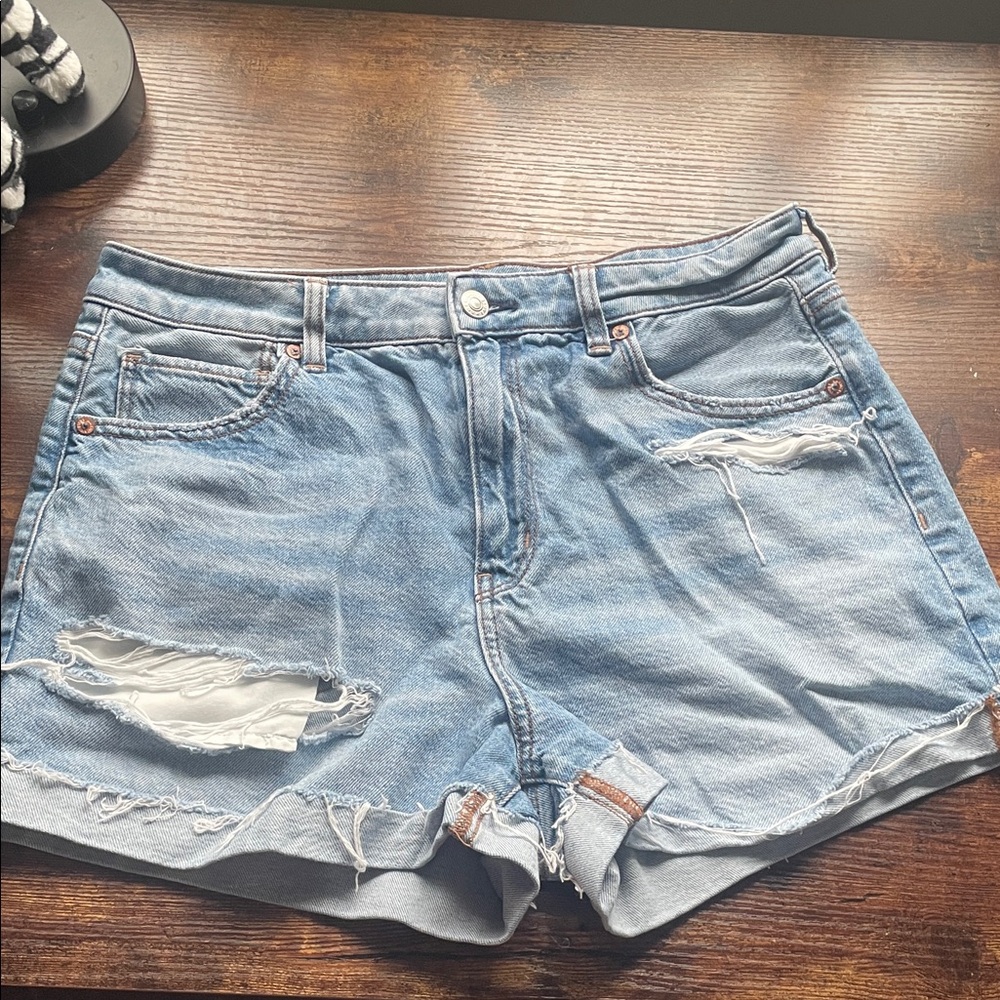 American Eagle Outfitters Light Blue Distressed Jean Shorts